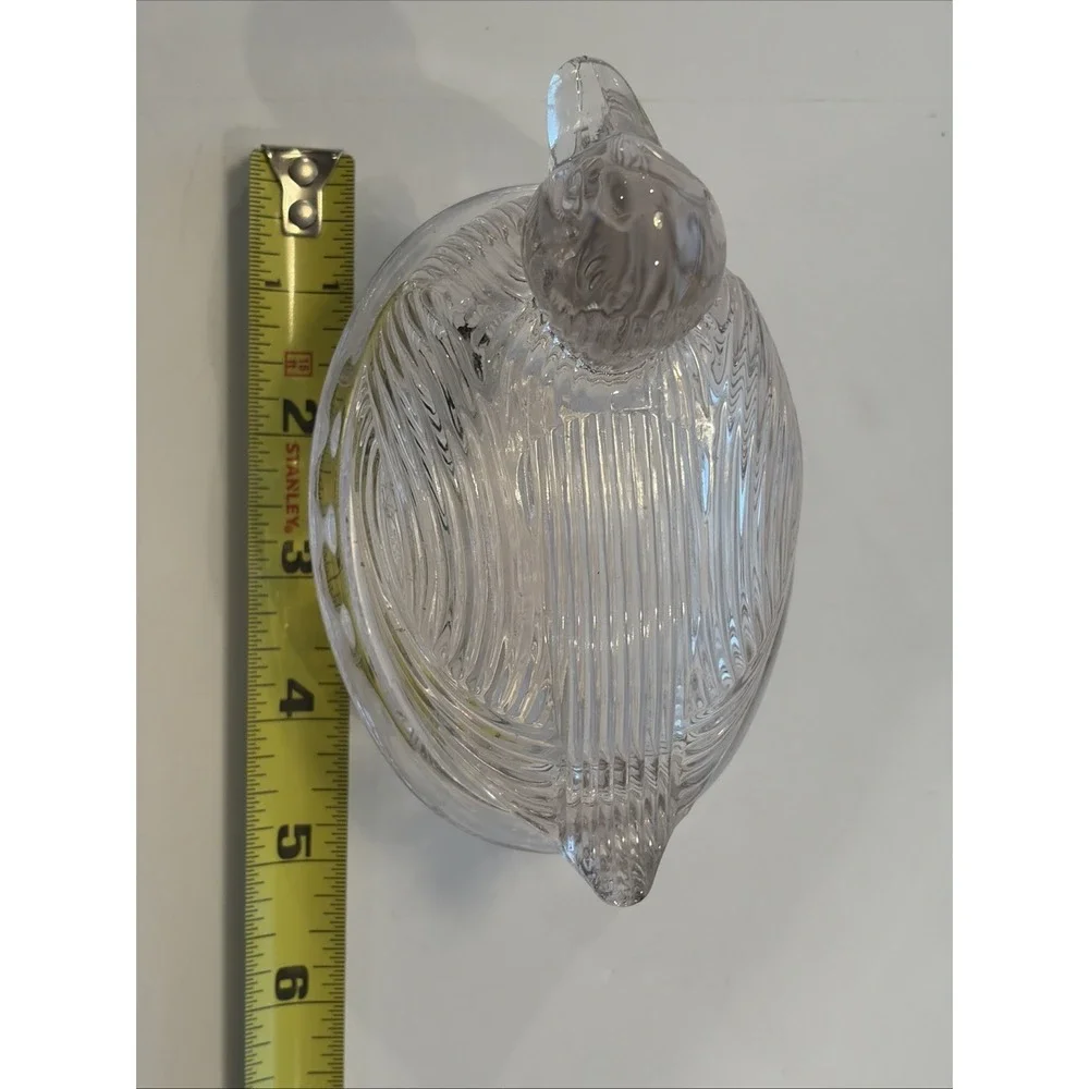 Light Pale Pink Glass Duck On Woven Basket Dish Trinket Candy Covered